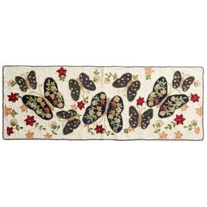 Ivory Multicolor Butterfly and Floral Beaded Table Runner NWOT